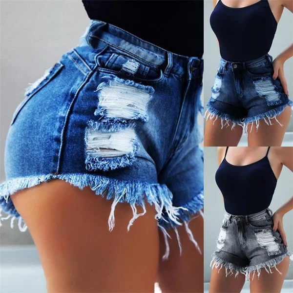 New Women's High Waisted Denim Shorts with Holes and Slim Casual Classic Shorts
