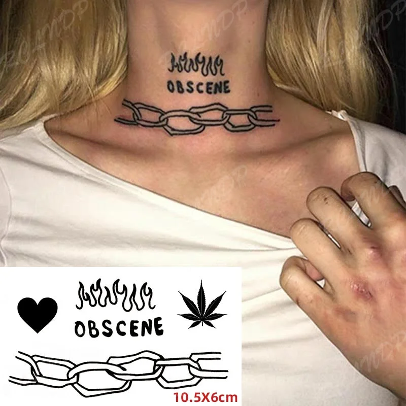 Waterproof Temporary Tattoo Sticker Neck Black Word Angel Devil Bull Cross English Letters Flash Tatoo Fake Tatto for Woman Men