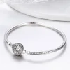 925 Sterling Silver Dazzling Clear CZ Round Clasp Snake Chain Flower Clasp Bracelet