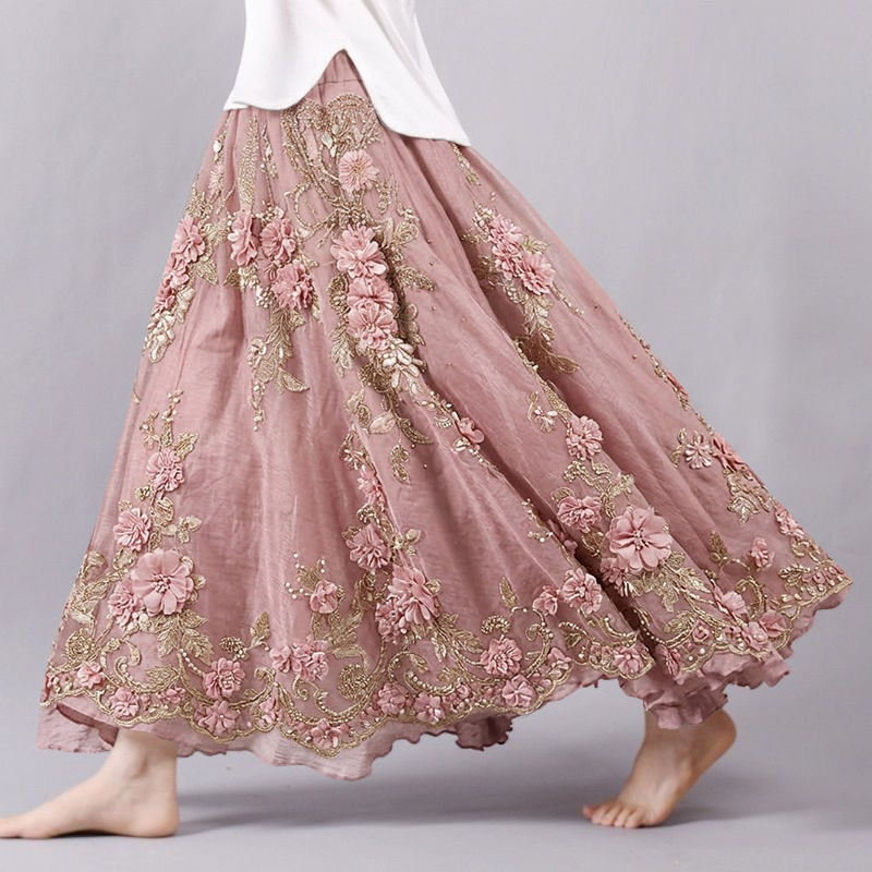 Women's Boho Floral Art Pattern Long Skirt wearshes