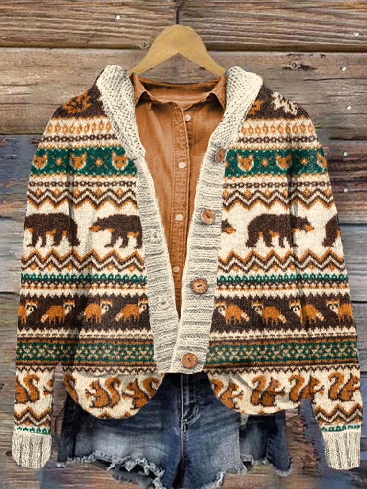 Forest Animal Cozy Fashion Knit Cardigan Sweater