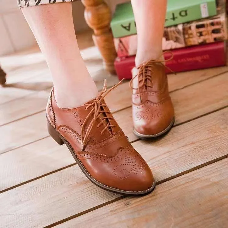 Women Elegant Loafers Classic Lace Up Perforated Oxfords Shoes shopify Stunahome.com