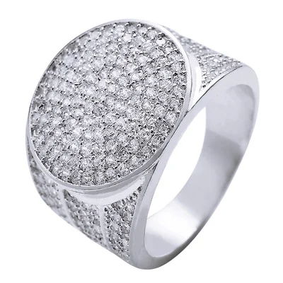 Iced Out Big Round Zircon Men Ring-VESSFUL