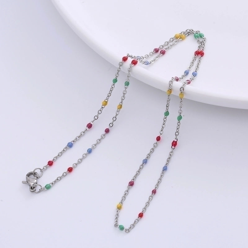 2 Pieces 304 Stainless Steel 18K Gold Plated Hawaiian Bohemian Epoxy Plating Geometric Necklace