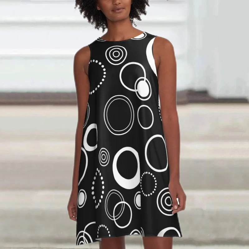 Casual Circle Print Sleeveless Mini Dress