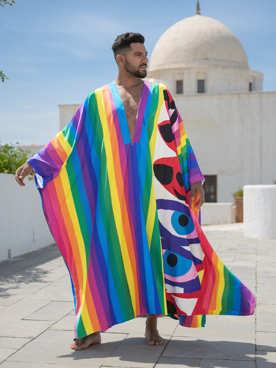 Men's Colored Eyes Polyester V Neck Robe
