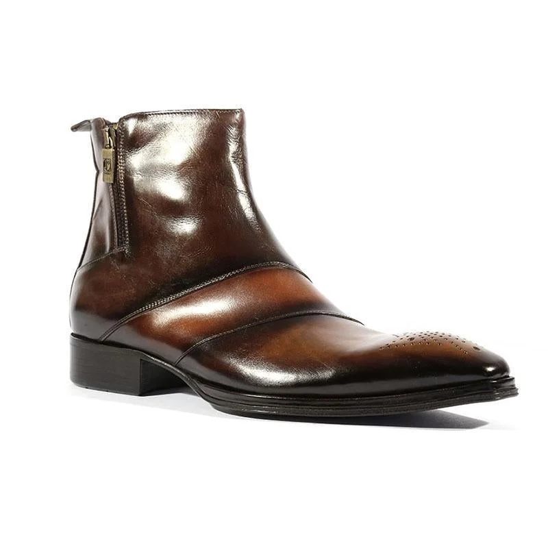 Men's Leather Pointed Toe Zipper Chelsea Boots | EGEMISS