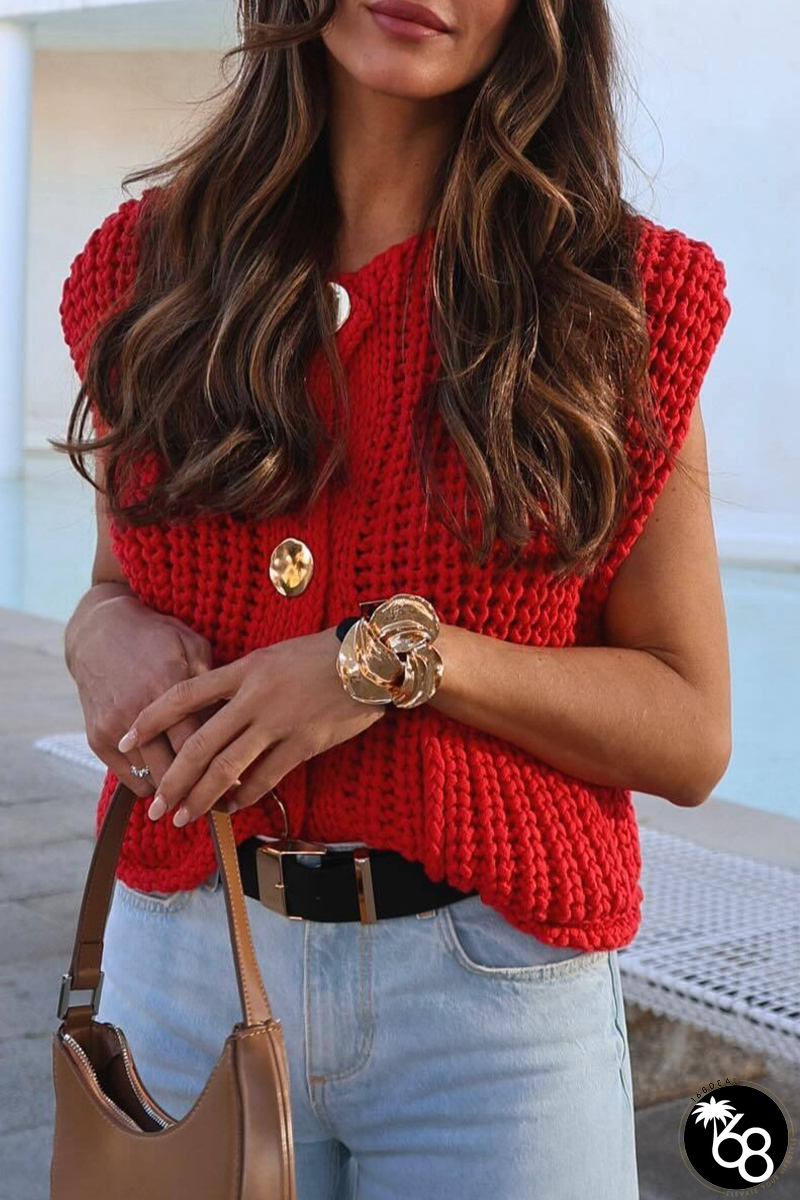 Casual Daily Solid Color Pocket Buttons Weave O Neck Sweaters(3 Colors) | 168DEAL