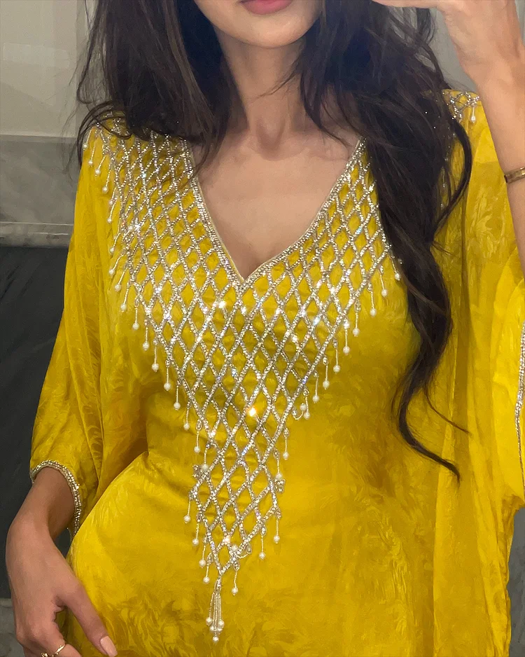 Women's V-neck sequined tassel Dress
