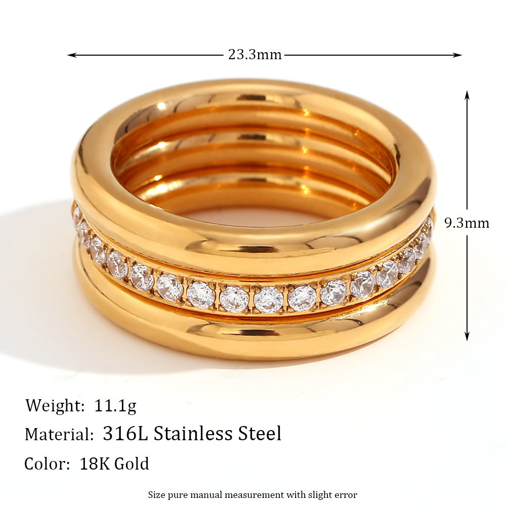 Women Fashion Circle Geometric Stainless Steel 18K Gold Plated Rings