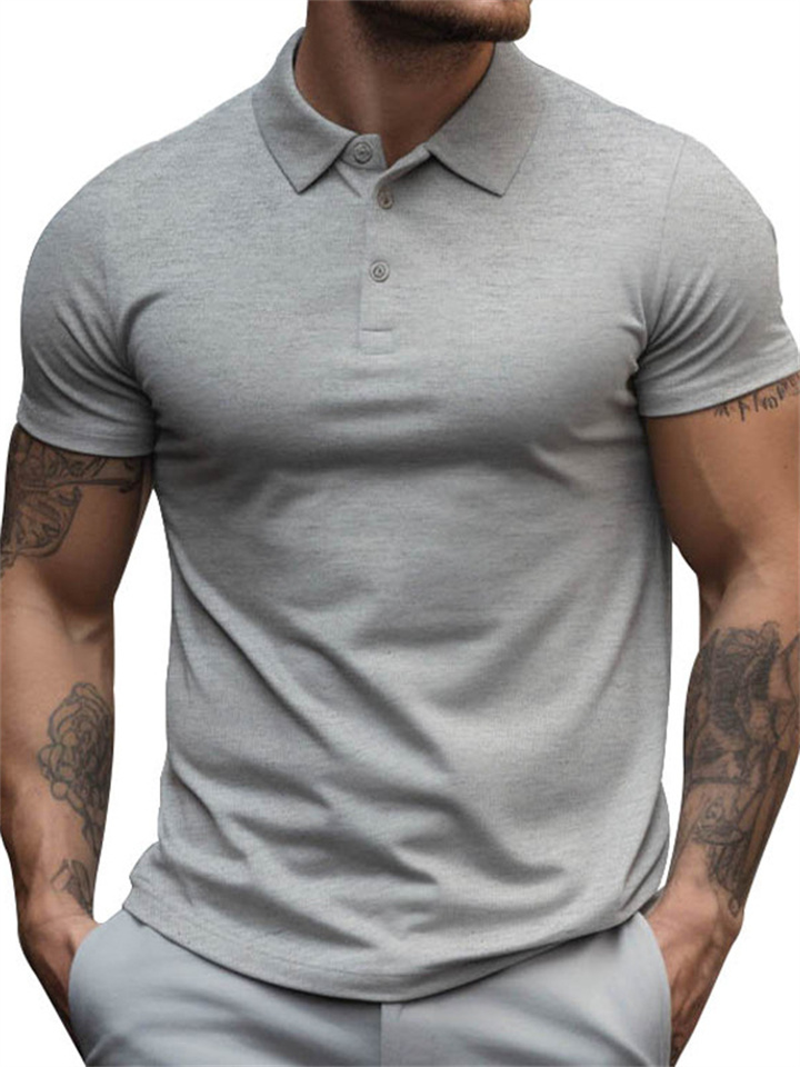 Men's Polo Shirt Golf Shirt Street Casual Polo Collar Classic Short Sleeve Fashion Casual Solid Color Button Front Button-Down Spring & Summer Regular Fit Gray Polo Shirt