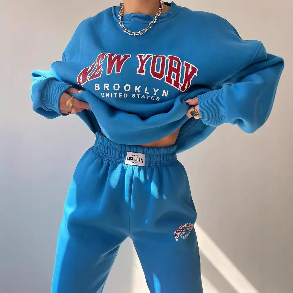 Nigikala Nigikala Women's Casual Fashion Print Thick Set Plus Velvet Long Sleeves Set