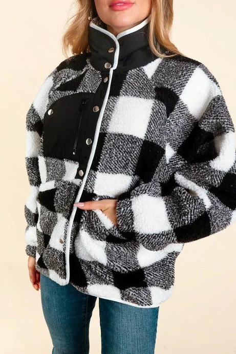 Retro flannel plaid patchwork jacket