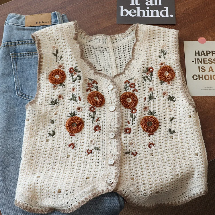 🔥kukelife🔥Vintage Flower Embroidery Pattern Cozy Sweater Jacket