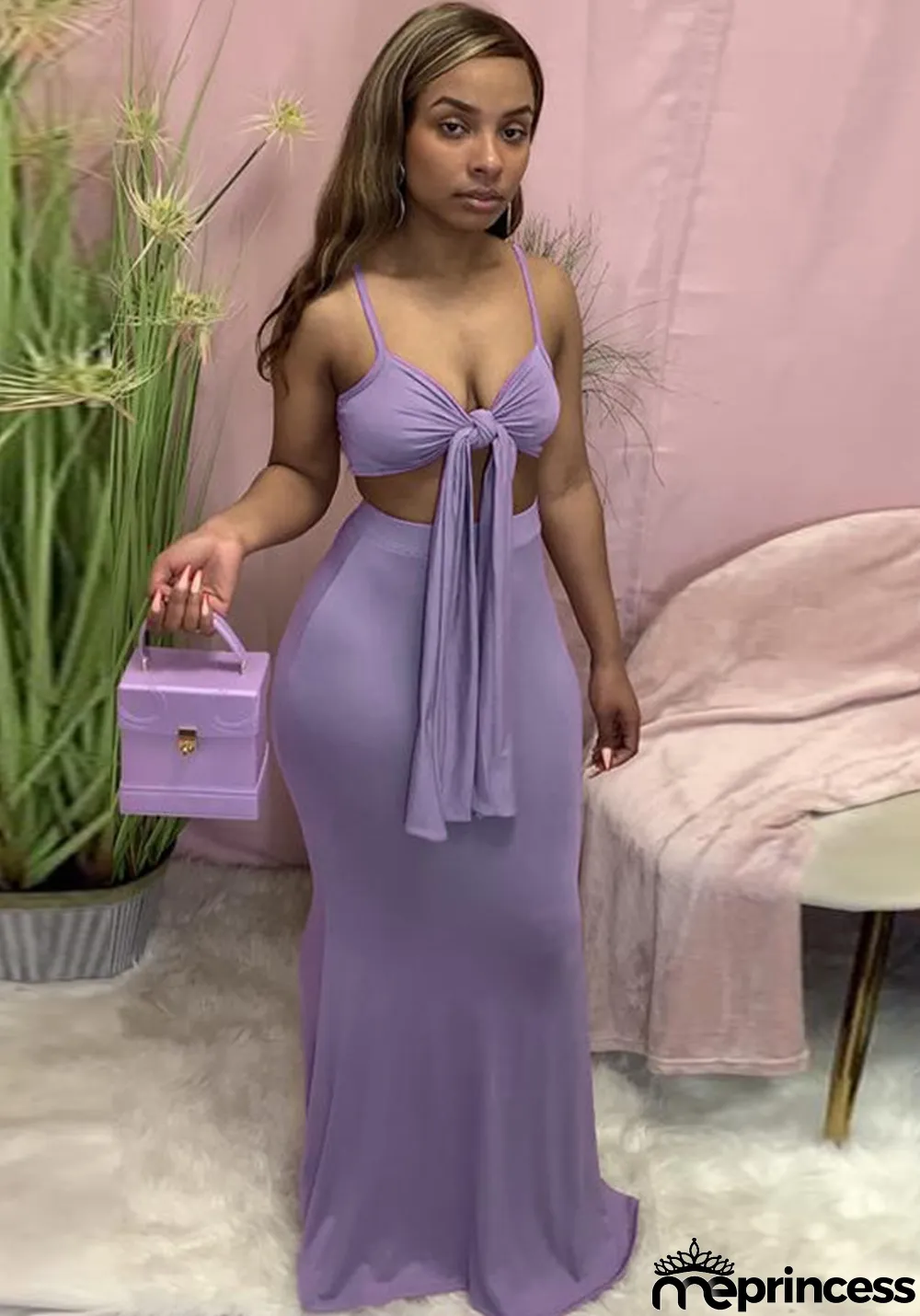 Summer Women's Suspender Sexy Wrap Bust Low Back Bow Tight Fitting Skirt Set