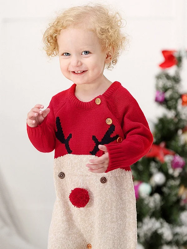 Infant Baby Christmas Sweater Romper Toddler Reindeer Outfits-elleschic