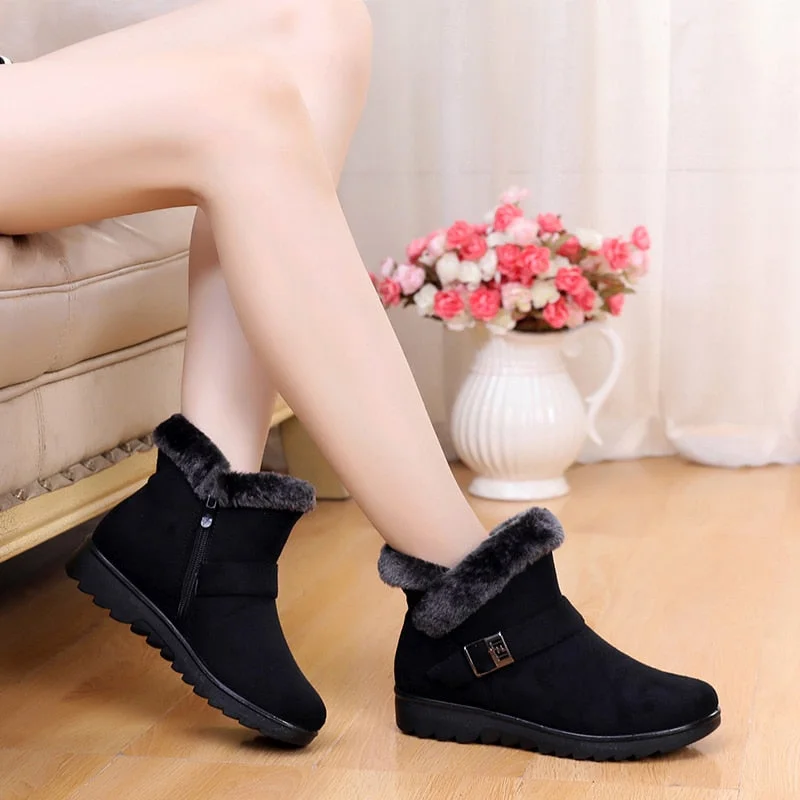 Womens Winter Ankle Boots Snow Boots Short Fur Plush Winter Boots For Women Shoes Ladies Suede Zip Shoes Female Plus Size 43