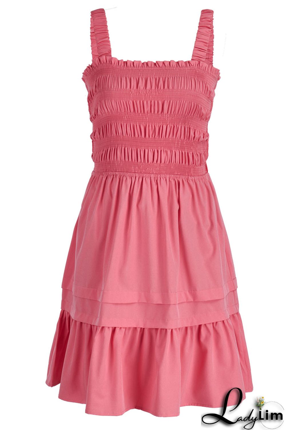 Rose Red Sexy Solid Patchwork Fold Stringy Selvedge Spaghetti Strap A Line Dresses