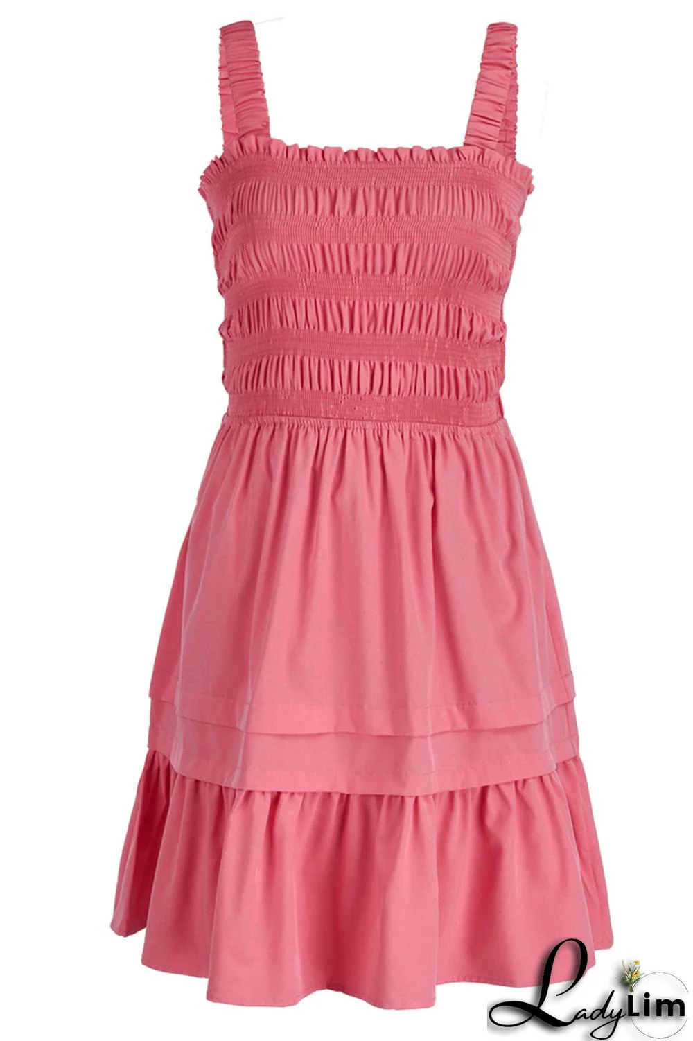 Rose Red Sexy Solid Patchwork Fold Stringy Selvedge Spaghetti Strap A Line Dresses