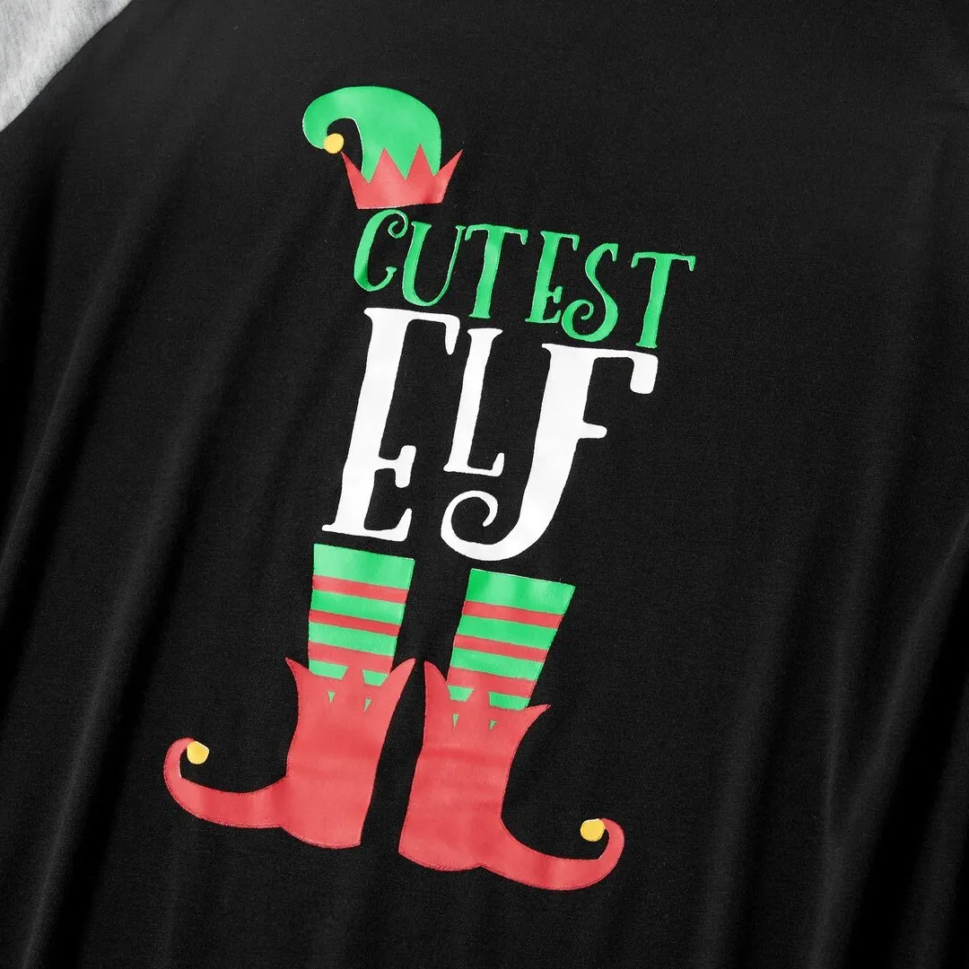 Family Matching 'CUTEST Elf' Striped Christmas Pajamas Set