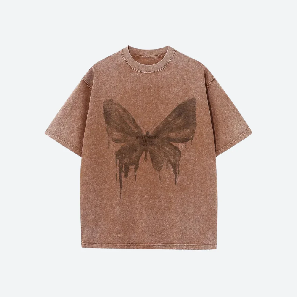Brownm Distressed Butterfly Tee
