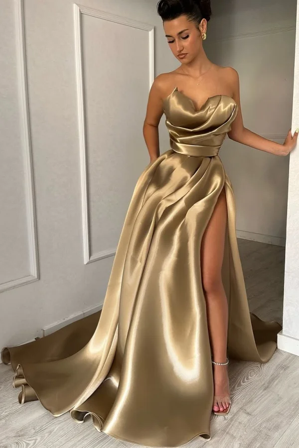 Chic Strapless Split Pleated Prom Dress ZT0512