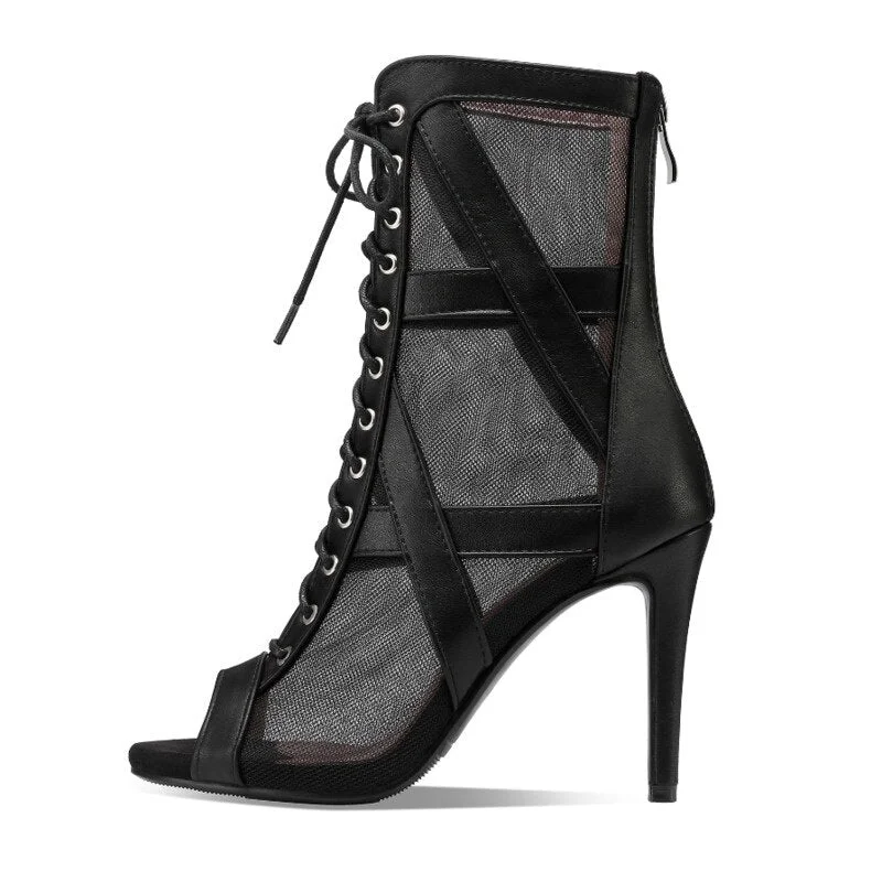 2022 New Latin For Dancing Shoes High Top Women Ballroom Boots Soft Soles Ladies Tango Salsa Mesh Dance Shoes High Heels Outdoor