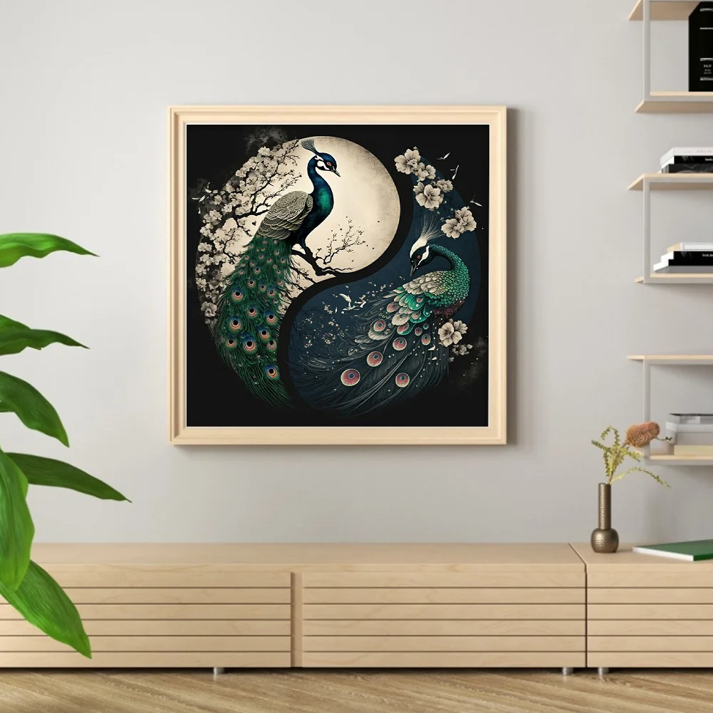11CT Full Stamped&nbsp;Cross Stitch - Yin Yang Peacock(Canvas|40*40CM)