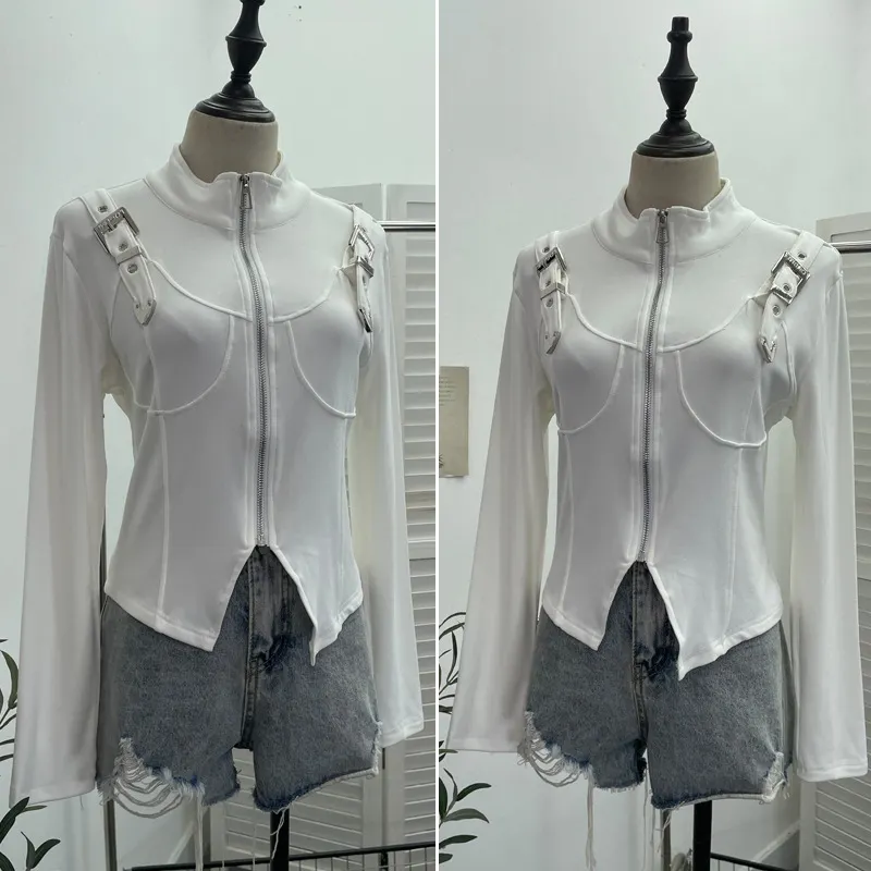 Churchf Real Shooting Irregular Zipper Collar Short Small Coat With Long Sleeves And Bottom Shirt 2680