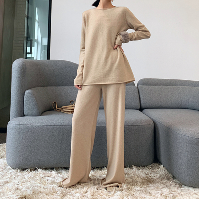 Rotimia Fashion Solid Color Long Sleeved Cashmere Set