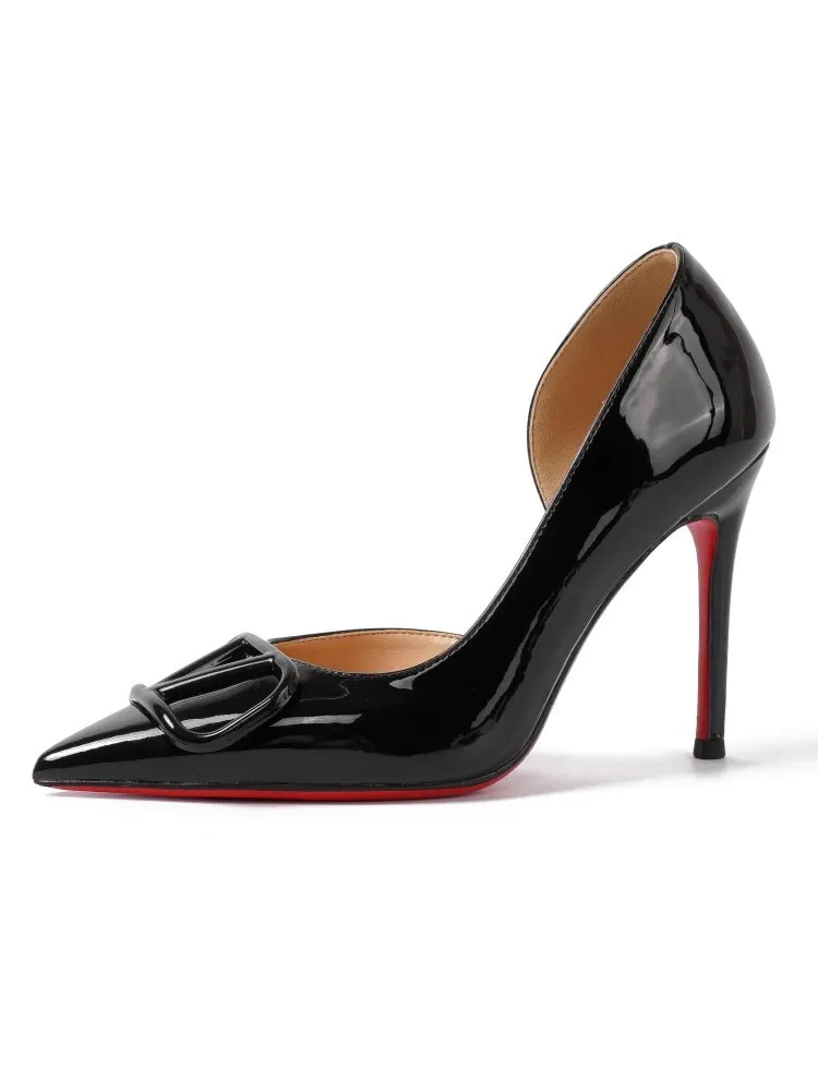 Breakj Breakj Summer Fashion Single Shoe Buckle High Heel Fine Patent Leather V Buckle Metal Fastener Fine Heel Sandals Fashion Sandals