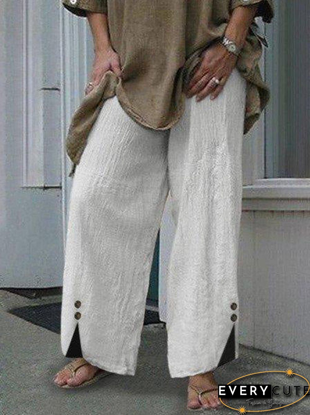 Women'S Pants Loose Solid Button Slit Pants