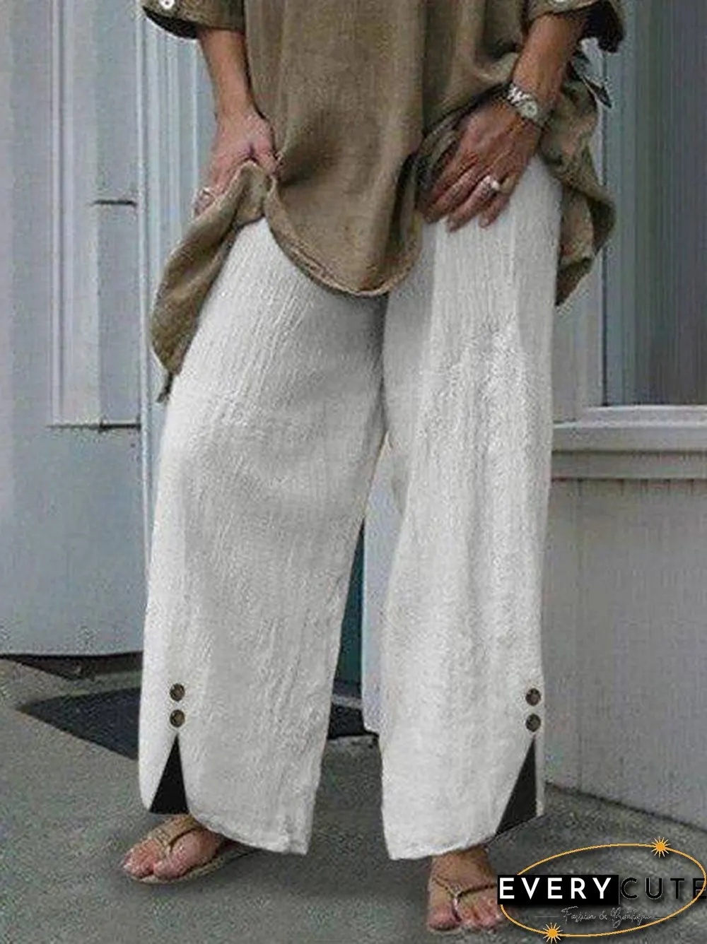 Women'S Pants Loose Solid Button Slit Pants