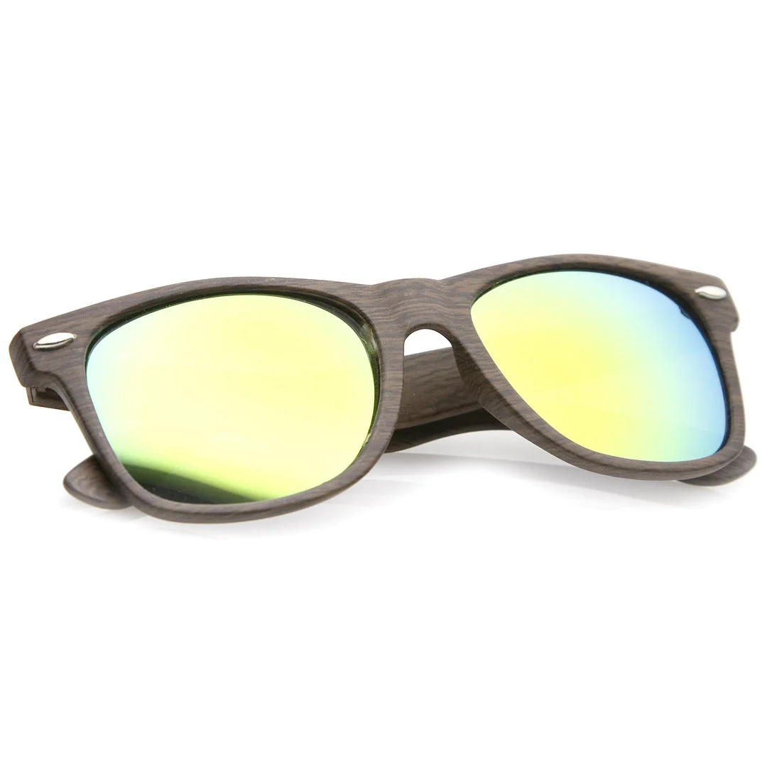 Classic Wood Printed Colored Mirror Square Lens Horn Rimmed glasses 54mm