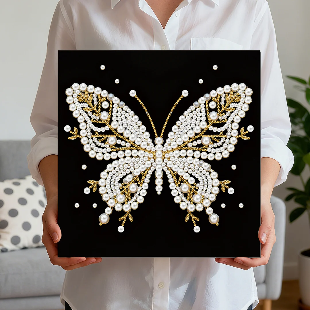 Butterfly DIY Pearl Diamond Painting Kit for Adult Home Decor 25x25cm With Frame