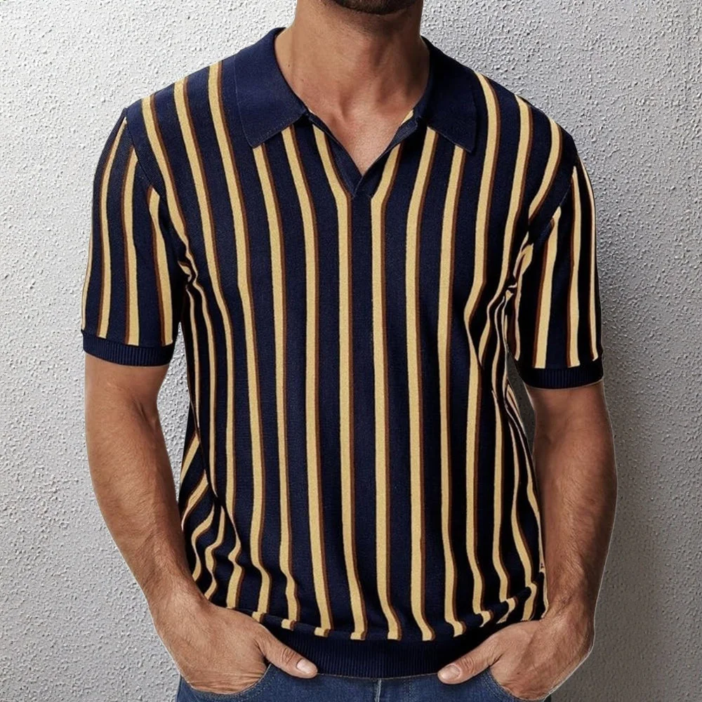 Uveng Uveng Men's High Quality Summer Collar Temperament Striped POLO Shirt Men's Short-Sleeved Top SY0158