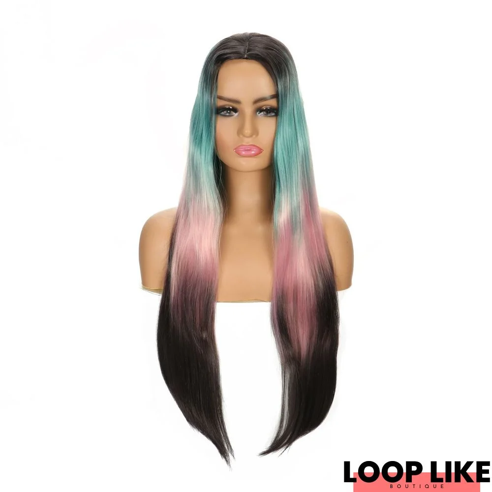 Fashion Gradient of Wig with Long Straight Hair In High Temperature Silk