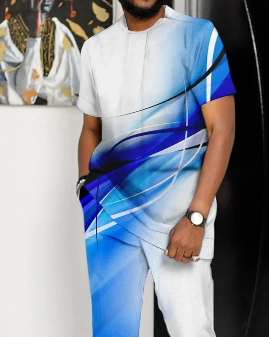 Men's Ombre Print Short Sleeve Suit 093