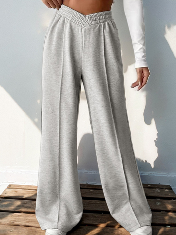 Mature Women New Casual Sweatpants Elastic V-neck High Waist Stitching Wide Leg Joggers Pants