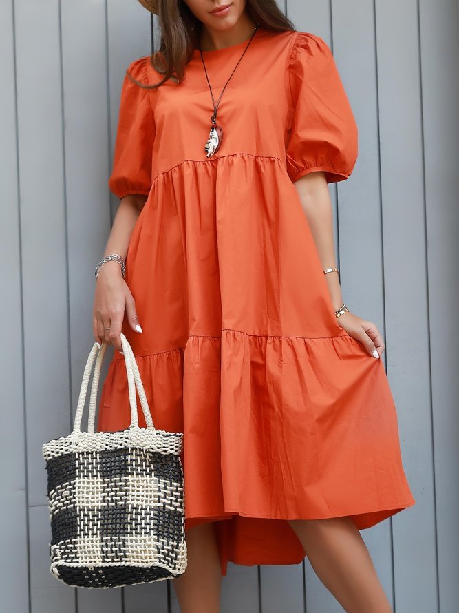 Orange Cotton A-Line Dresses Zaesvini