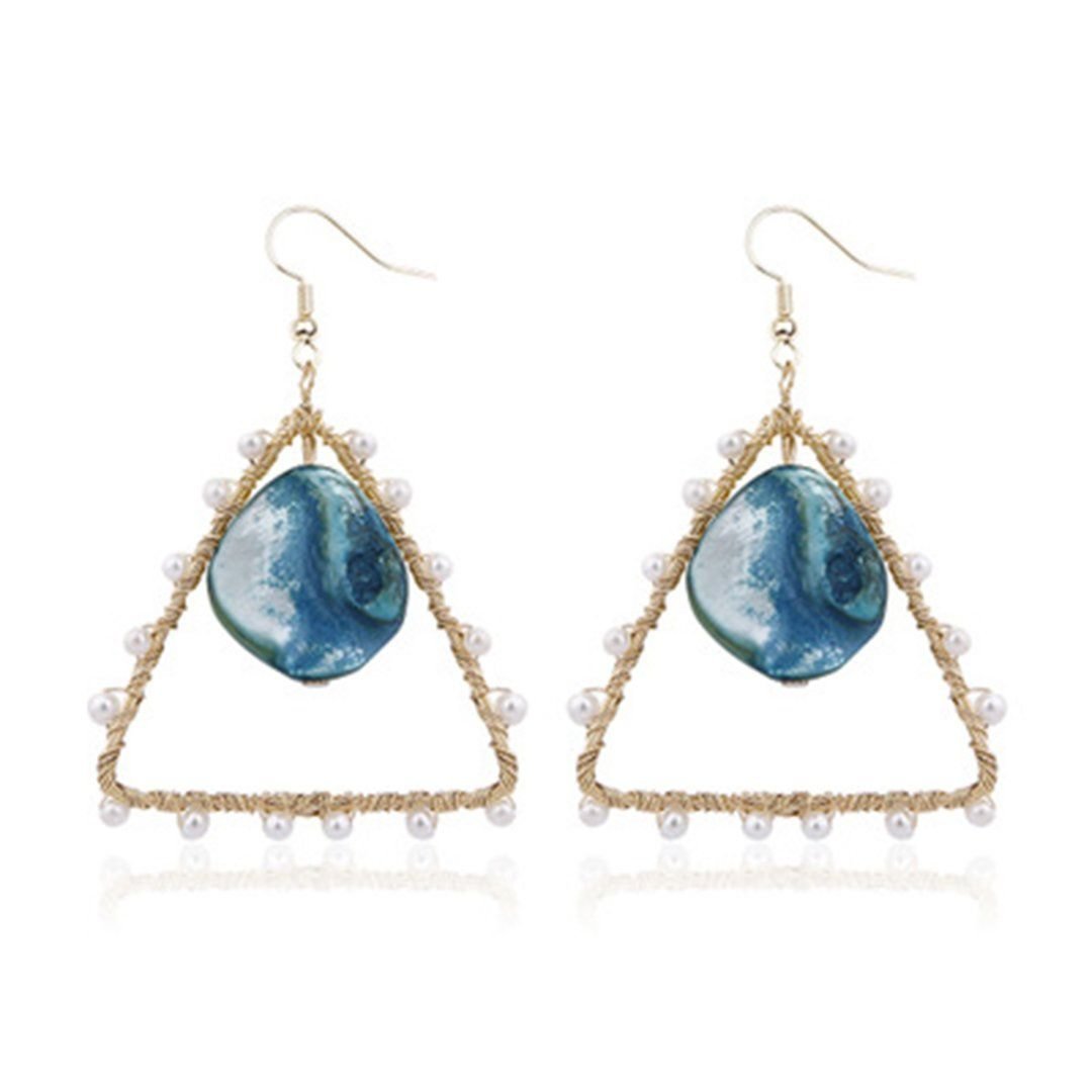 Natural Pearl Triangle Earrings Handmade Woven Copper Wire Earrings Jewelry- Fabulory