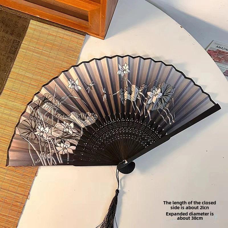 Bamboo Two Green Folding Fan Smile Fan Female Antique Fan Dance Fan Folding Fan Student Gift Elegant Fan