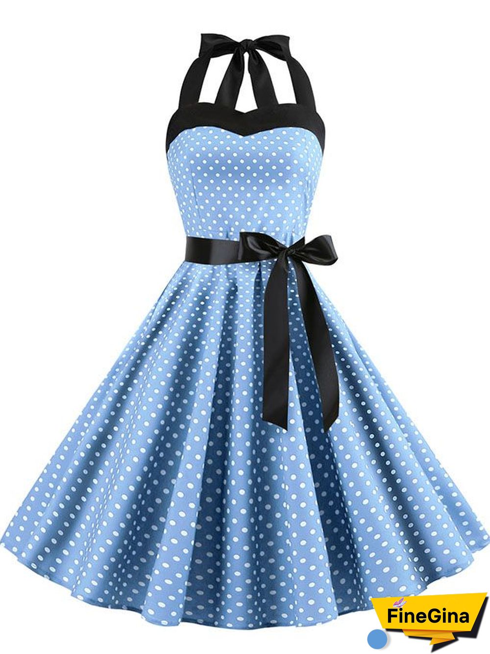 Sexy Halter Party Dress Retro Polka Dot Hepburn Vintage 50s 60s Pin Up Rockabilly Dresses Robe Elegant Midi Dress