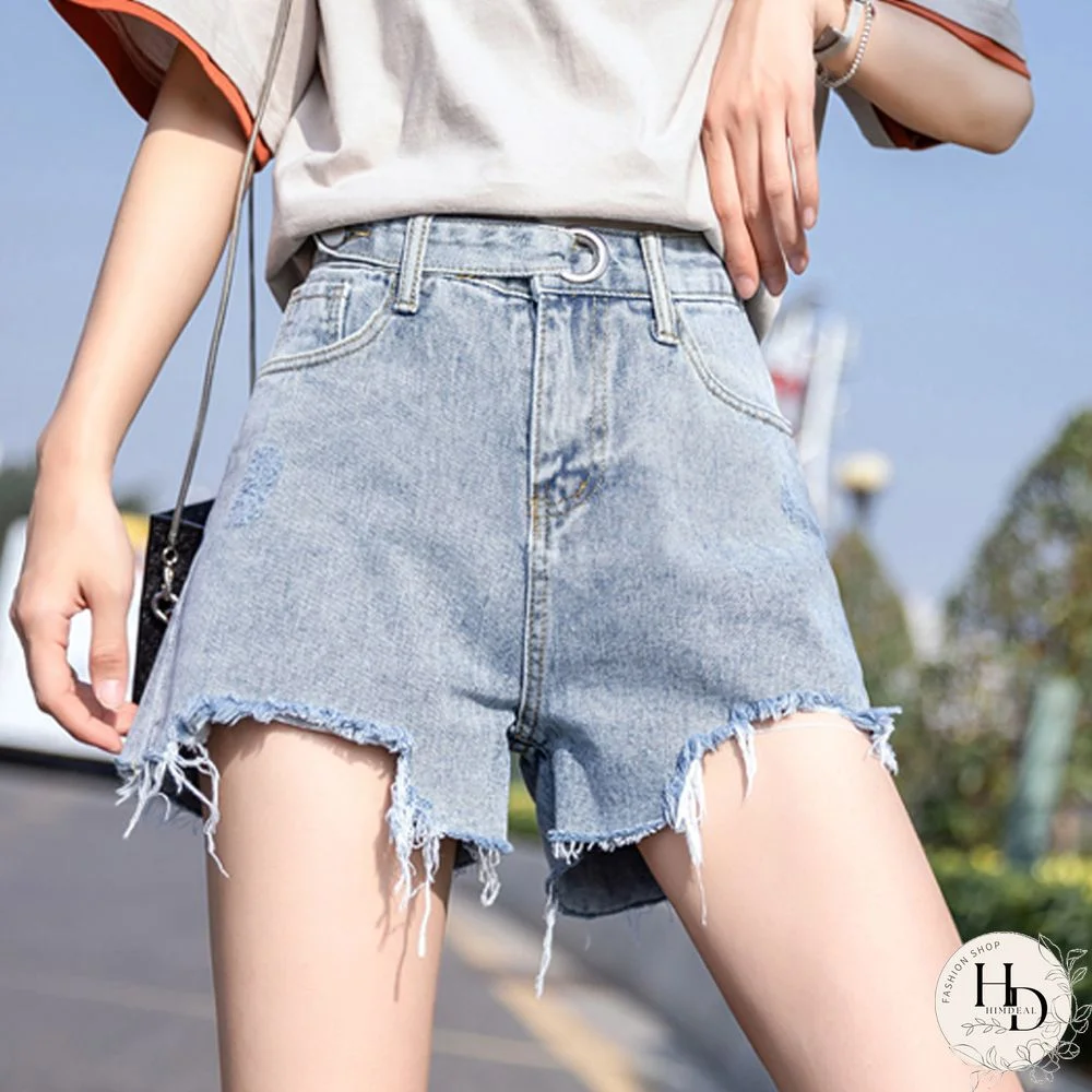 Summer Light Blue Tassel Denim Shorts Women A Line Mujer Jeans Shorts Loose Casual Wide Leg Shorts Korean Street Wear New