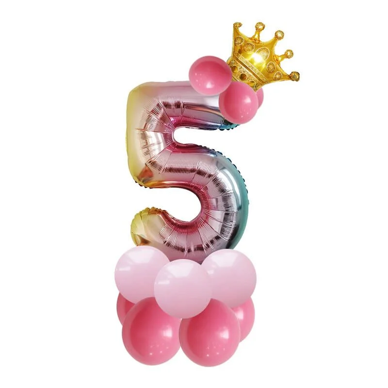 14 pcs Number Balloon Stand Foil Digital Balloons With Crow Wedding Birthday Party Decorations Kids Boy Girl Baby Shower Balloon