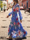 Floral Printed Bandage Long Sleeves Maxi Dresses