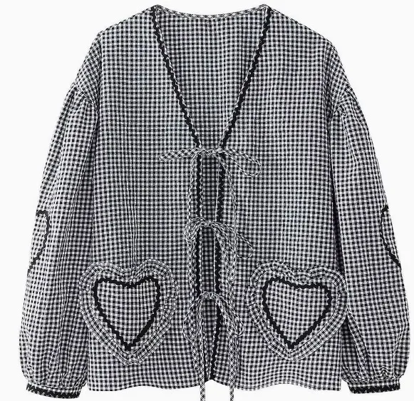 Brownm Brownm Women's Clothing New Fashion Loose Long-Sleeved Plaid Love With Shirt Women