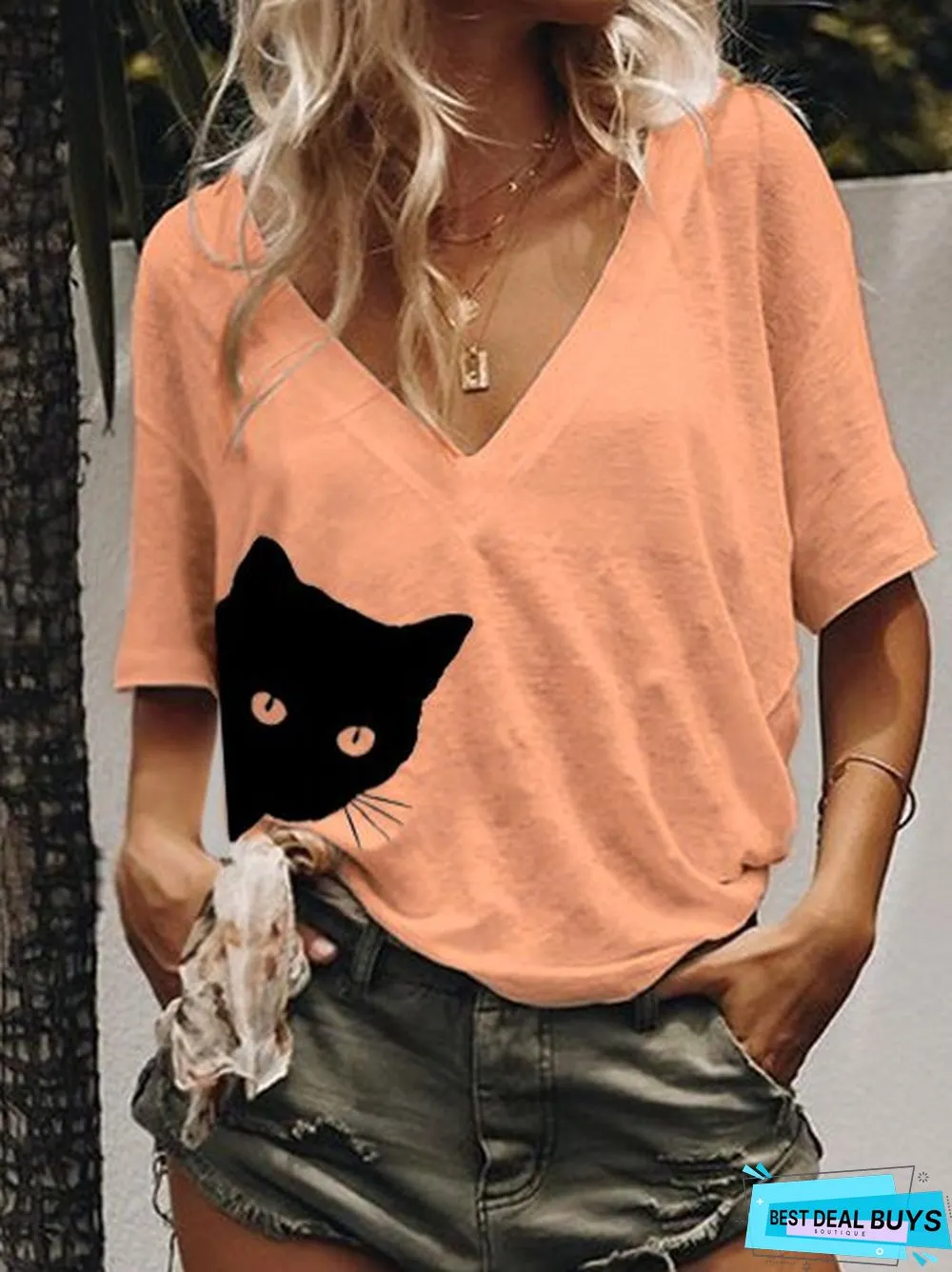 Cats Short Sleeve Floral-Print T-shirt