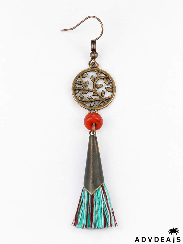 Hollow Out Round Decor Tassel Drop Earrings