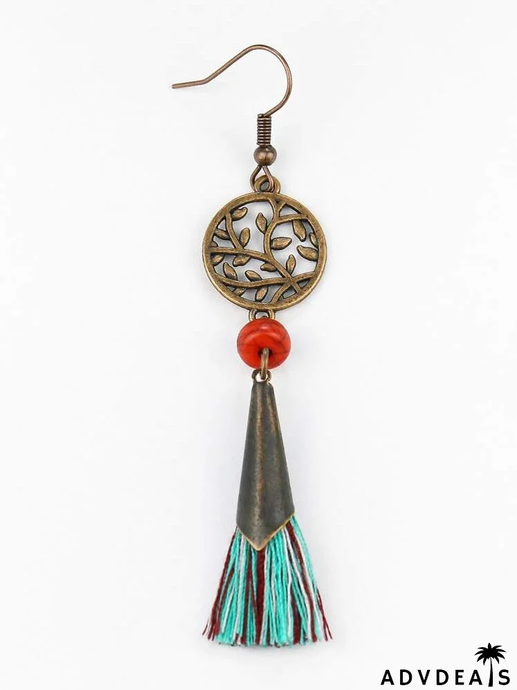 Hollow Out Round Decor Tassel Drop Earrings